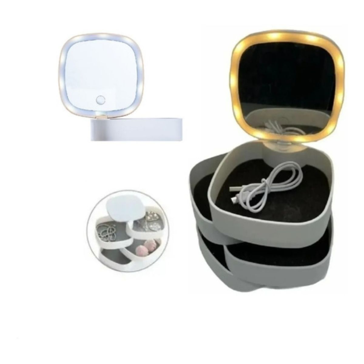 GENERICO - Organizador de Joyas Con Espejo y Luz Led