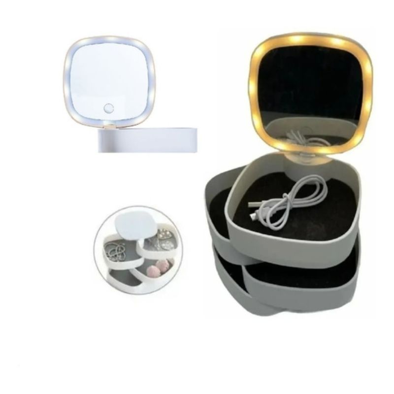 GENERICO - Organizador de Joyas Con Espejo y Luz Led