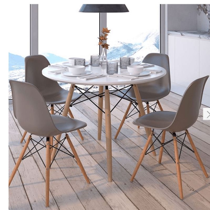 SM - Juego de comedor redondo 80 cm blanco + 4 sillas eames gris oscuro