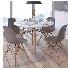 SM - Juego de comedor redondo 80 cm blanco + 4 sillas eames gris oscuro