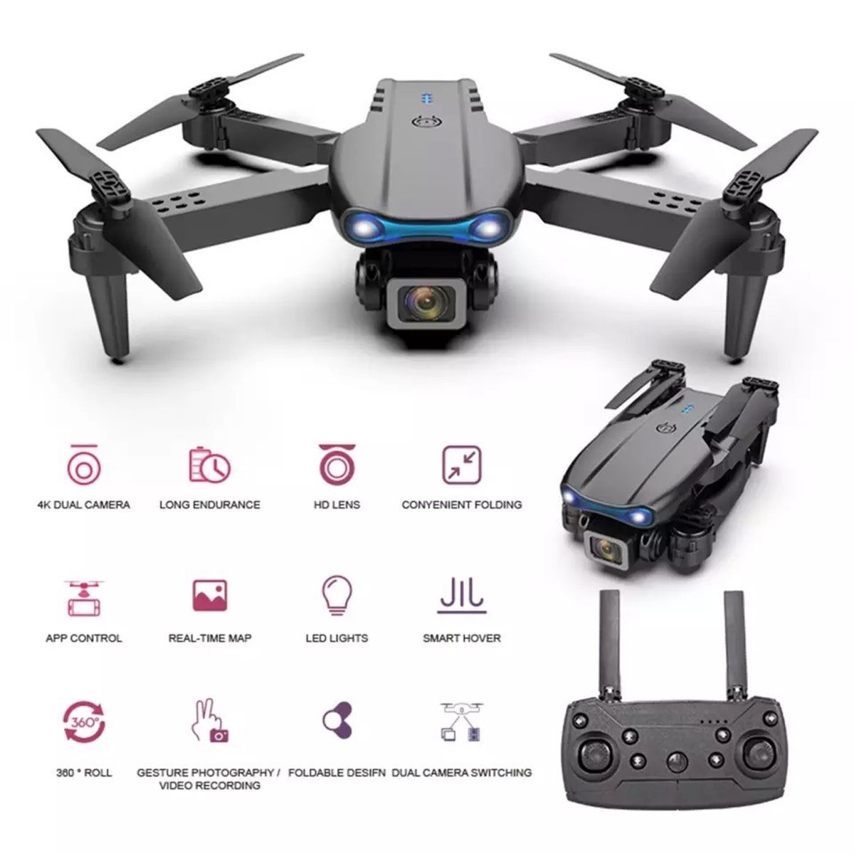ACTUAL - Dron 4k Ultra Hd Doble Cámara Bolso Control Remoto Wifi