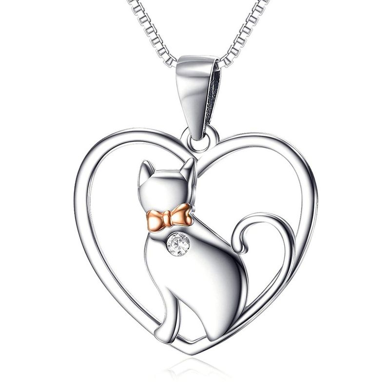 GENERICO - Collar plata 925 gato corazon mujer regalo gatito