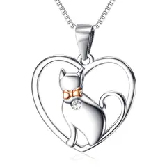 GENERICO - Collar plata 925 gato corazon mujer regalo gatito