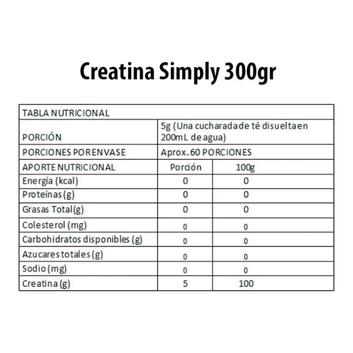 SIMPLY - Creatina 100% Monohydrate - 60 SV - 300gr - Simply