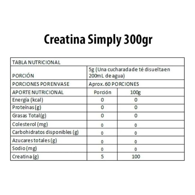 SIMPLY - Creatina 100% Monohydrate - 60 SV - 300gr - Simply