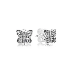 SILVER HEART - Aros Tipo Broche Mariposas y Circones en Plata Fina 925