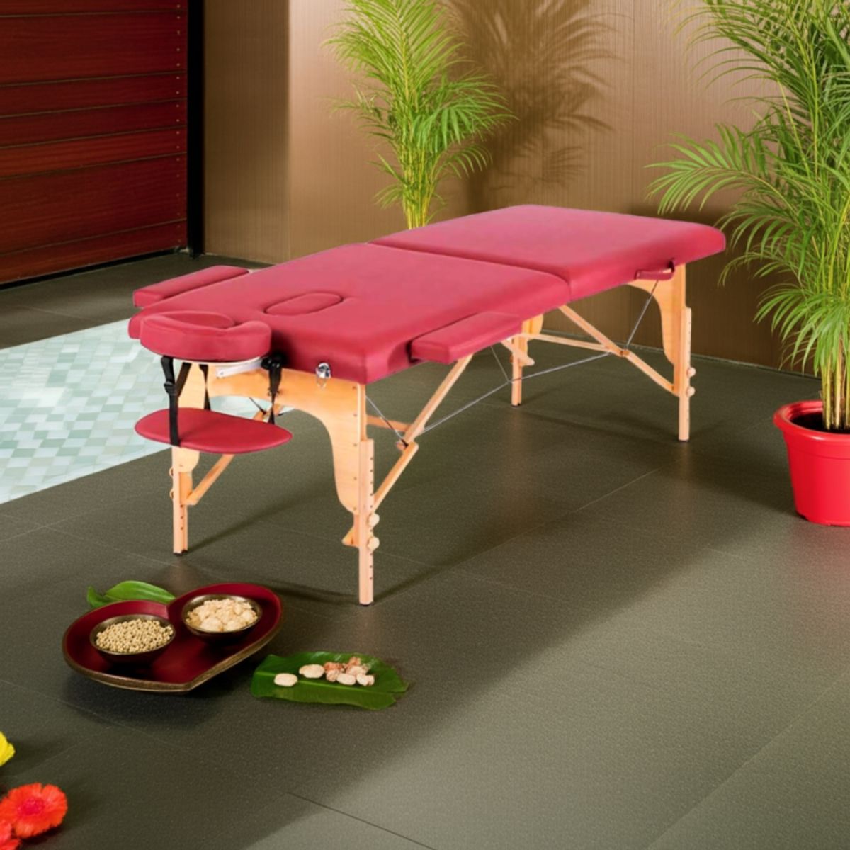 IGPRO - Camilla Masaje Madera 2 Cuerpos Burdeo + Bolso IGPRO