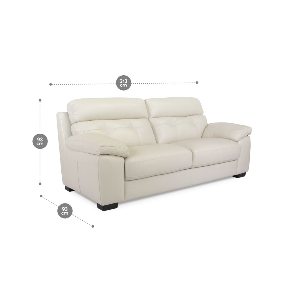 ROSEN - Sofá Rosen Flaminio 3 Cuerpos Cuero Marfil