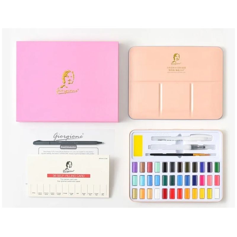 GIORGIONE - Kit De Acuarela En Pastilla 36 Colores Giorgione Rosado
