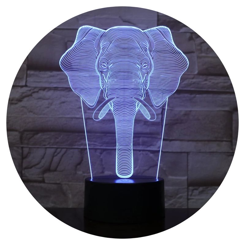 3DILUTION - Lámpara Led 3d Elefante Base Negra con App