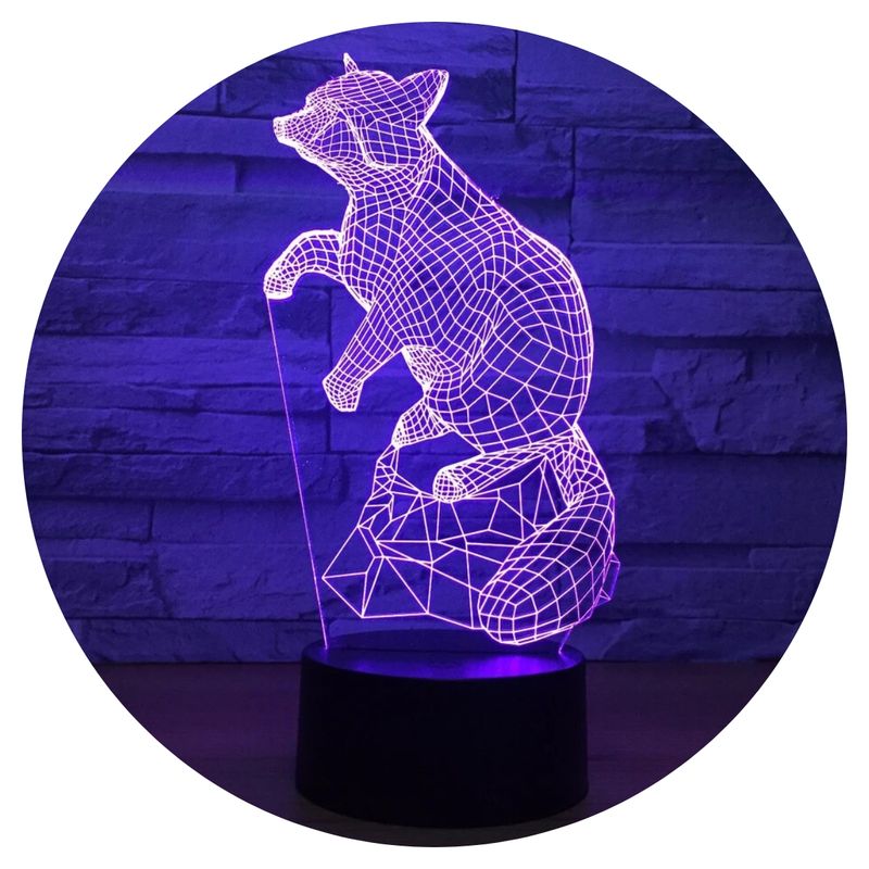 3DILUTION - Lámpara Led 3d Mapache Base Negra con App