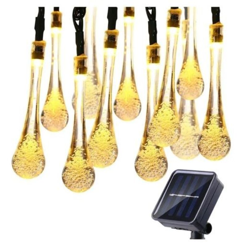 GENERICO - Guirnalda Luces Solar Led 6 Metros Gota Cálida