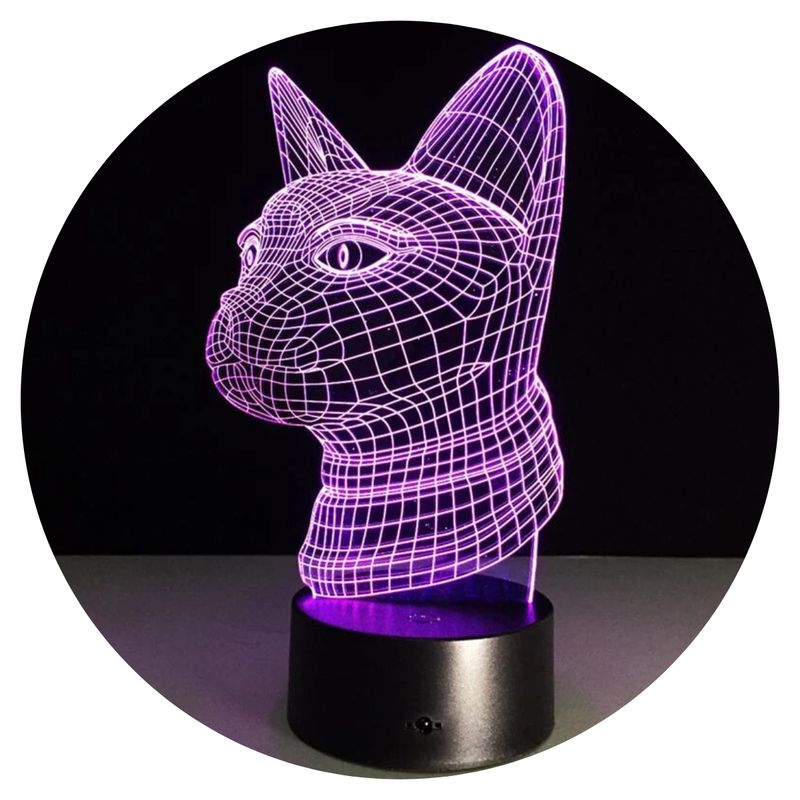 3DILUTION - Lámpara Nocturna 3d Gato Base Negra con App