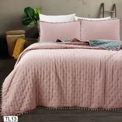 TODOHOGAR SANTIAGO DE CHILE - Cubrecamas Algodón con pompones 2P rosado