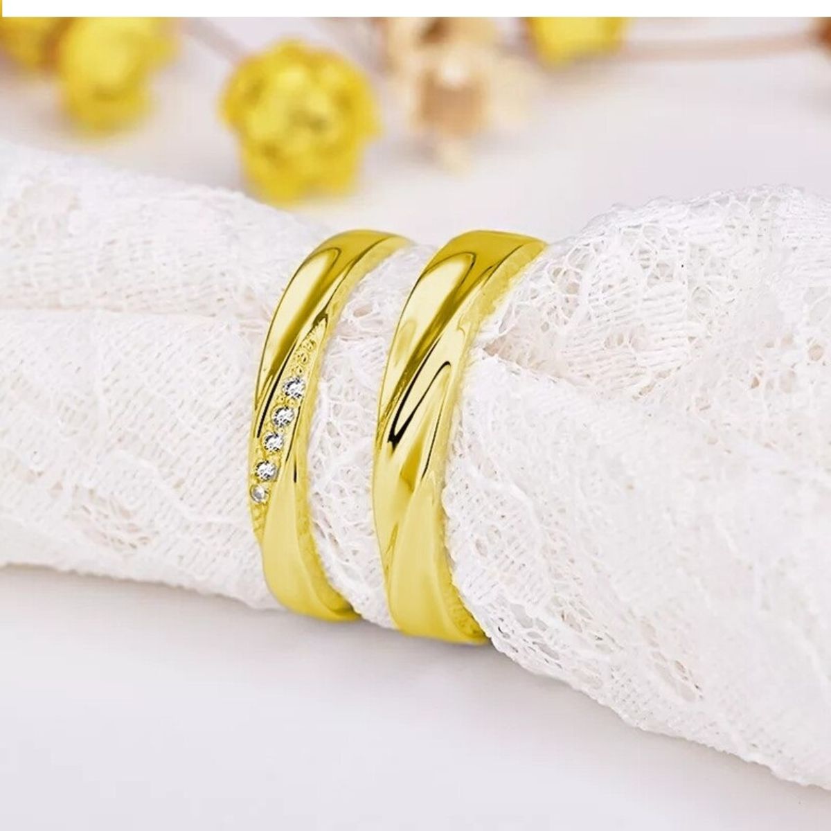 GENERICO - Anillos parejas ajustables amor ilusiones plata 925 baño oro