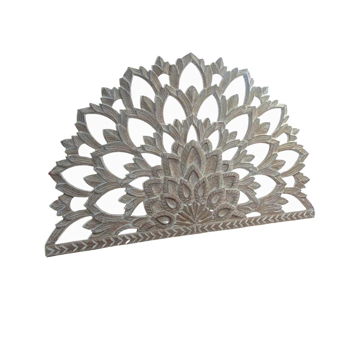 NECTAR - Panel Decorativo Flor de Loto de Madera Tallada Blanco Decapado Estilo Boho Chic 150x90 cm