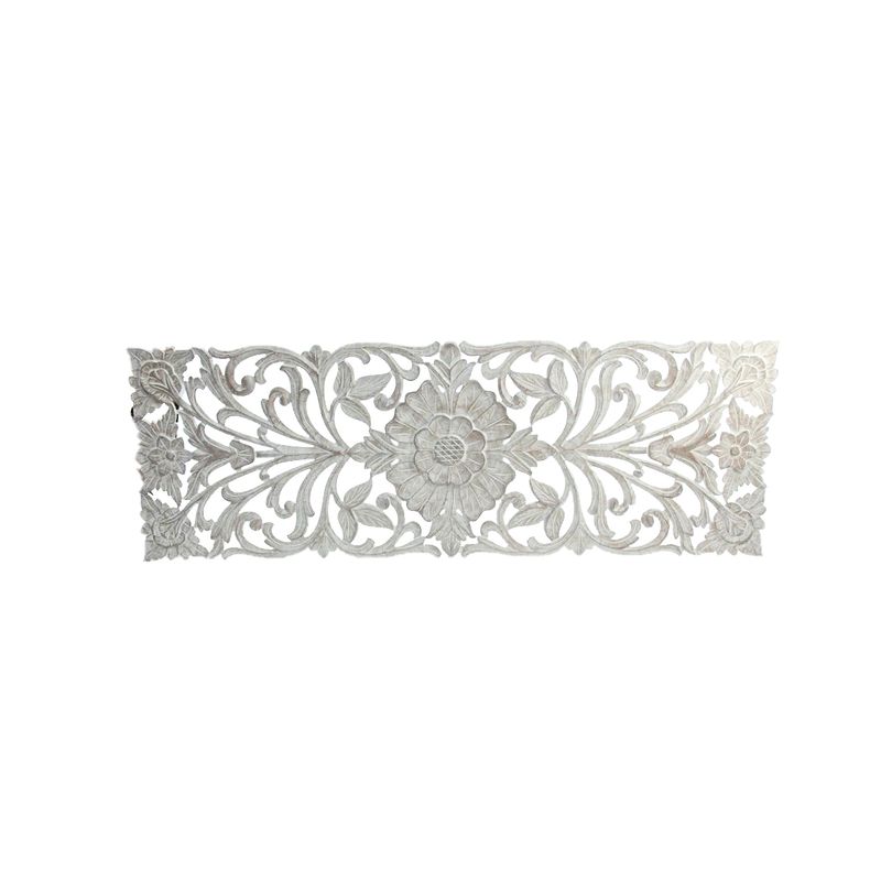 NECTAR - Panel rectangular madera tallada con diseño de flor y ramas 200x70 cm