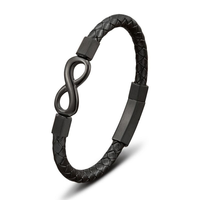 MILLAM - Pulsera de Cuero Negro con Broche a Presión y Dije Infinito