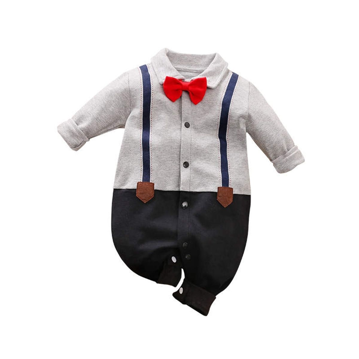 ANGO - Enterito Gentleman Gris Corbatín rojo