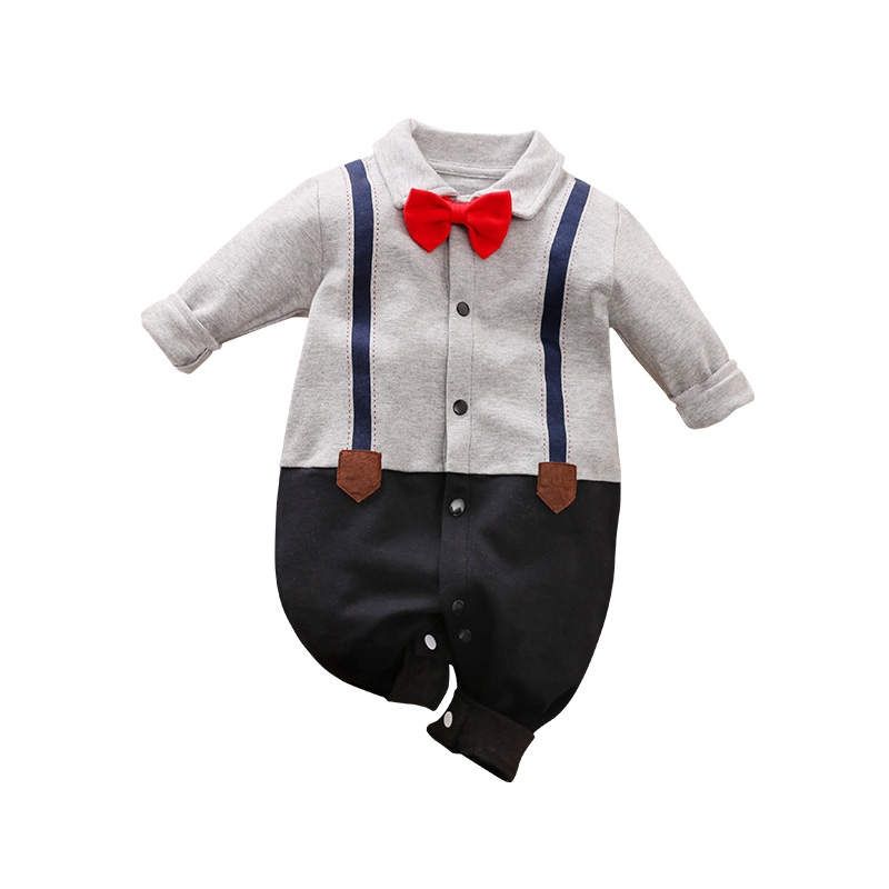 ANGO - Enterito Gentleman Gris Corbatín rojo