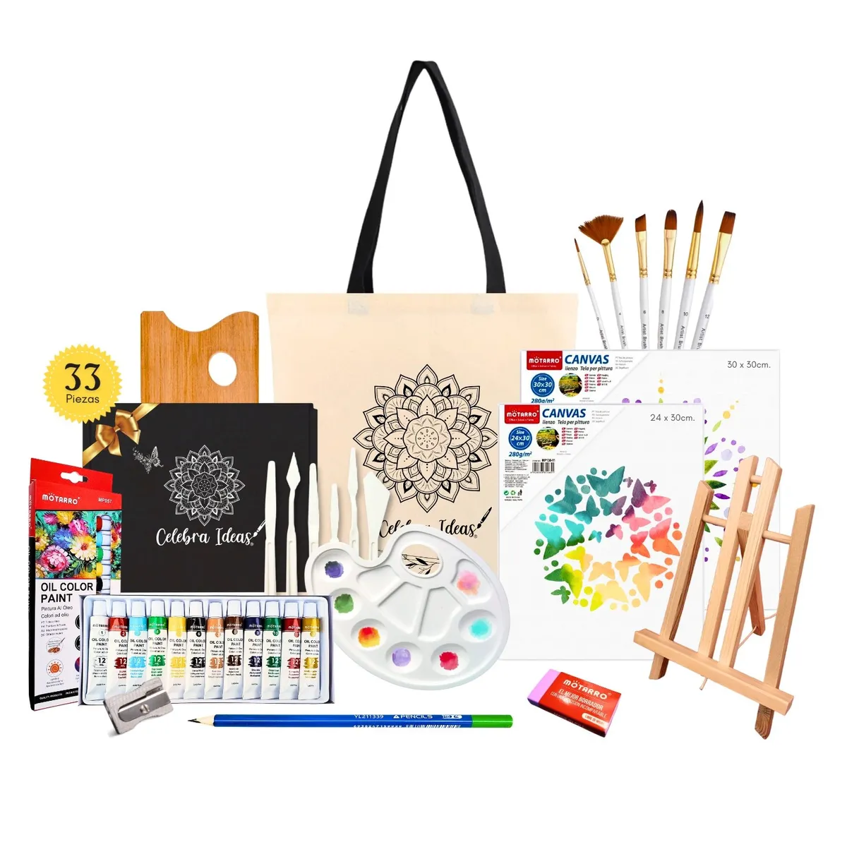 CELEBRA IDEAS - Set de Arte pinturas óleos con Atril Kit de Arte 33 piezas