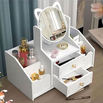 Imagen 2 del producto Cajón Con Espejo Y Repisa Organizadora De Joyero Cosméticos Blanco