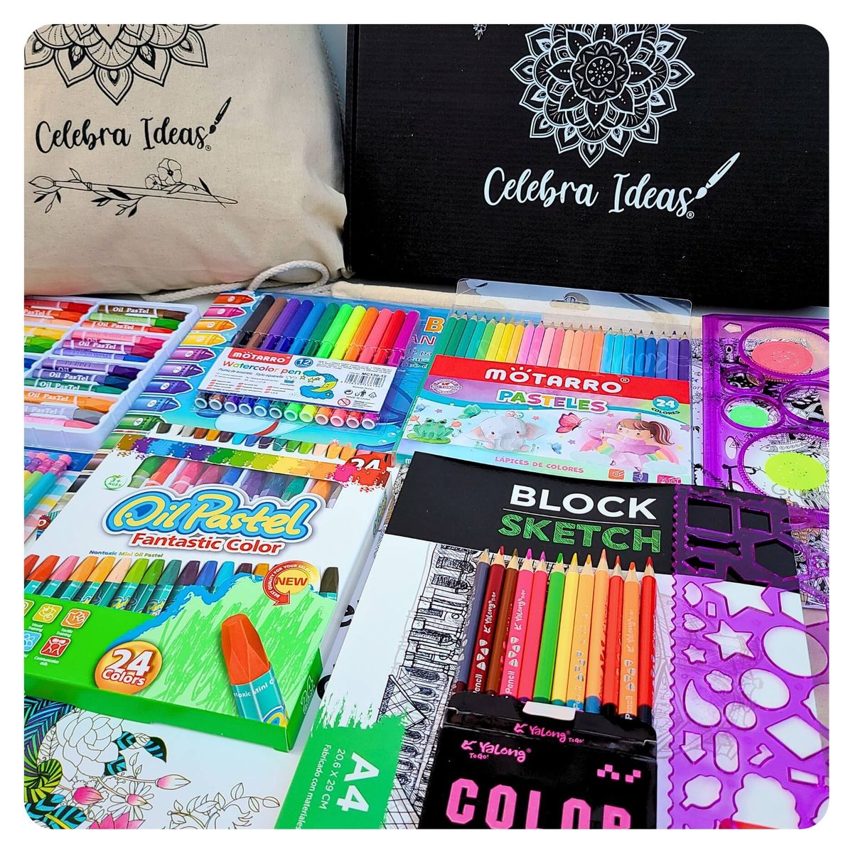 CELEBRA IDEAS - Set kit Arte de Dibujo Para Colorear lápices pastel y accesorios 88 pcs