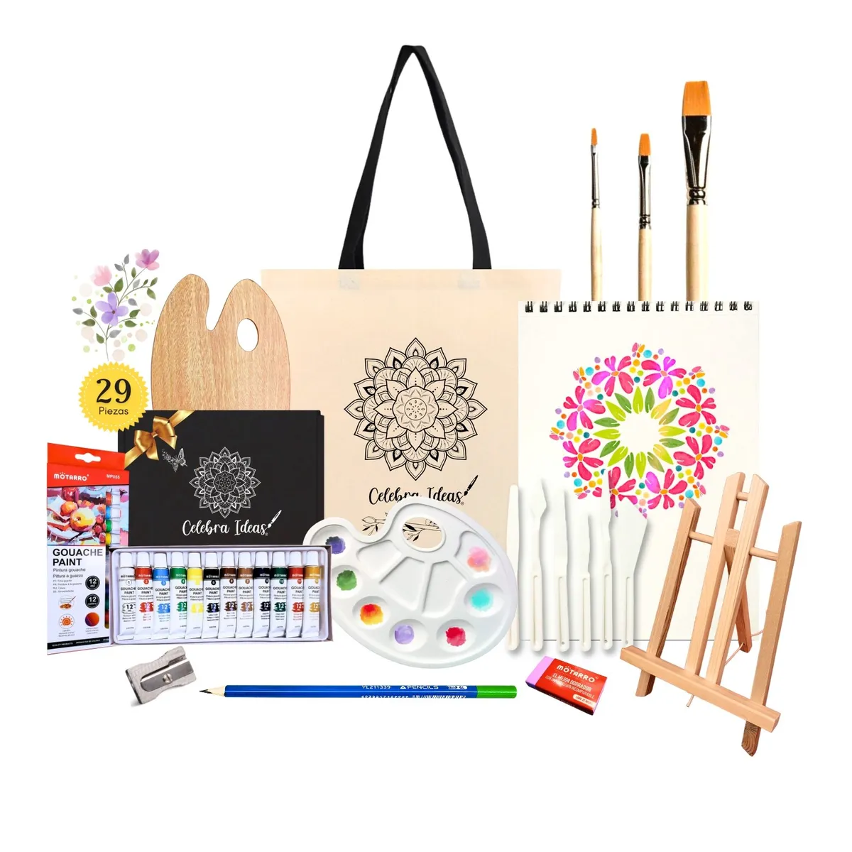 CELEBRA IDEAS - Set de Arte Pintura Gouache con atril Kit de arte 29 piezas