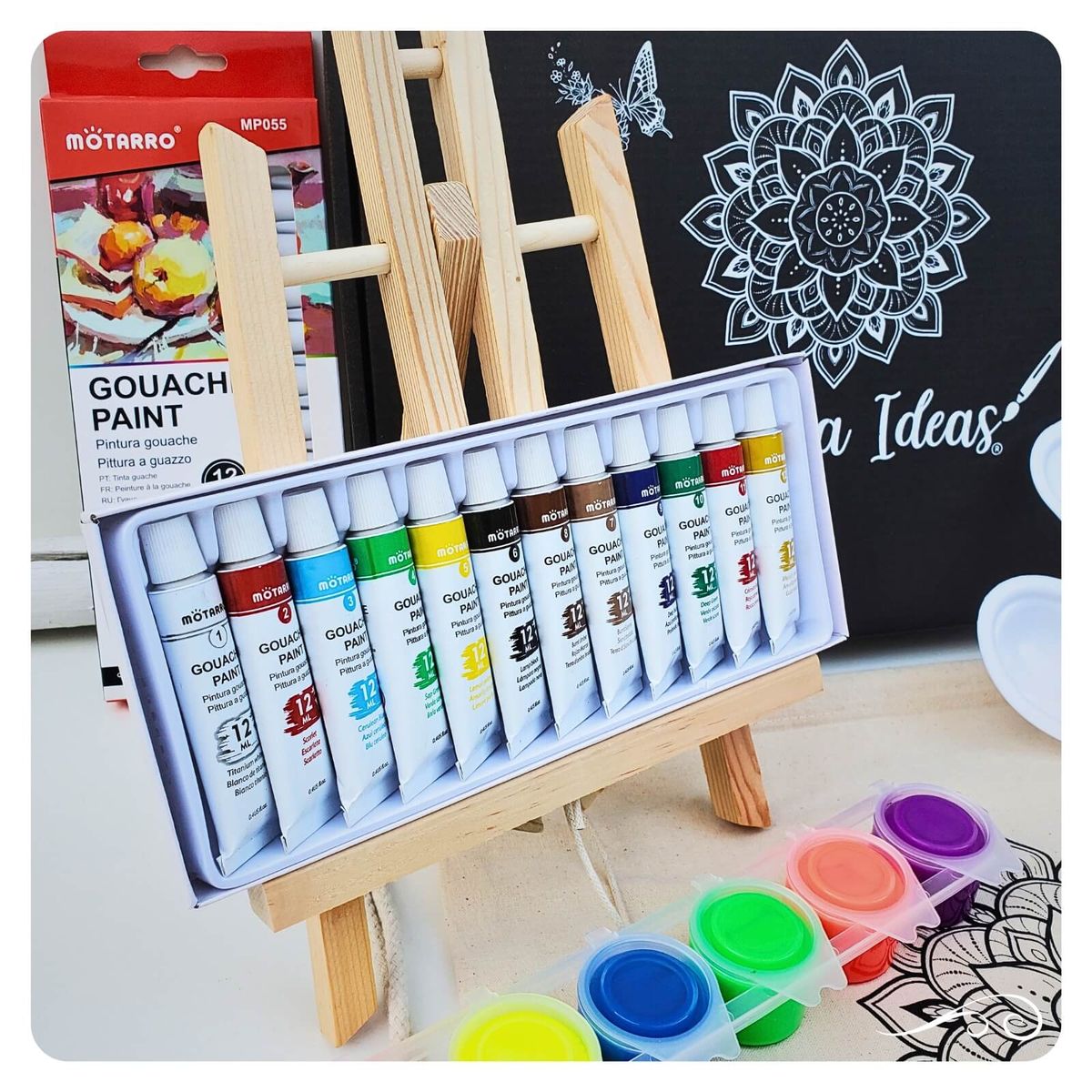 CELEBRA IDEAS - Set Arte Pinturas Gouache + Témperas Flúor atril 34 piezas