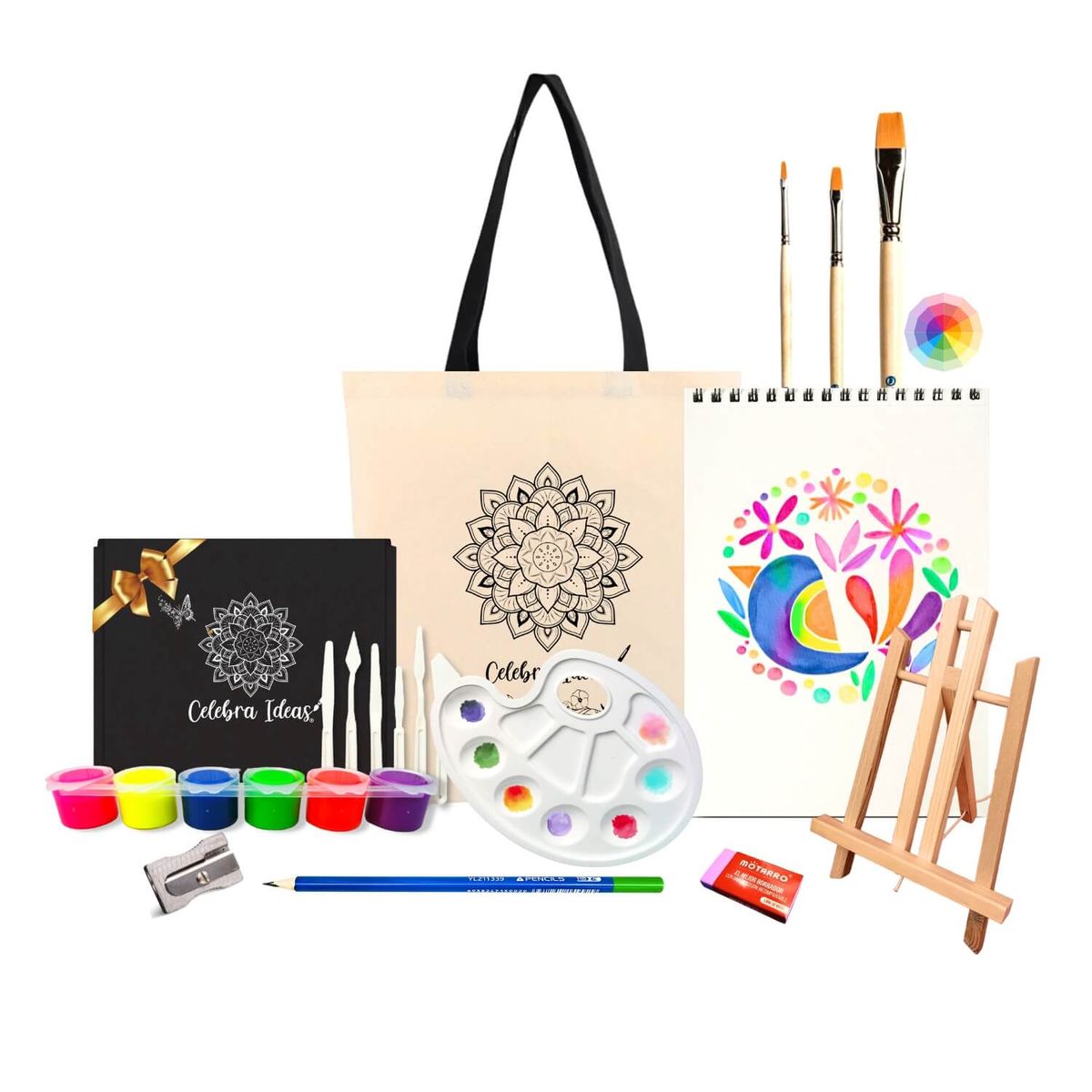 CELEBRA IDEAS - Set de Arte de Pinturas Témperas Flúor Kit de Arte y trípode