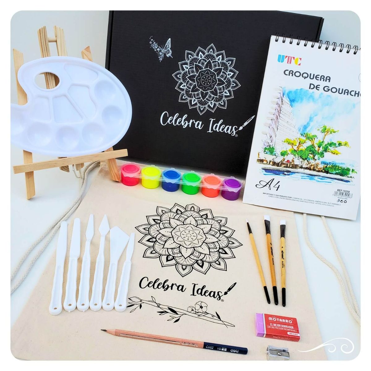 CELEBRA IDEAS - Set de Arte de Pinturas Témperas Flúor Kit de Arte y trípode