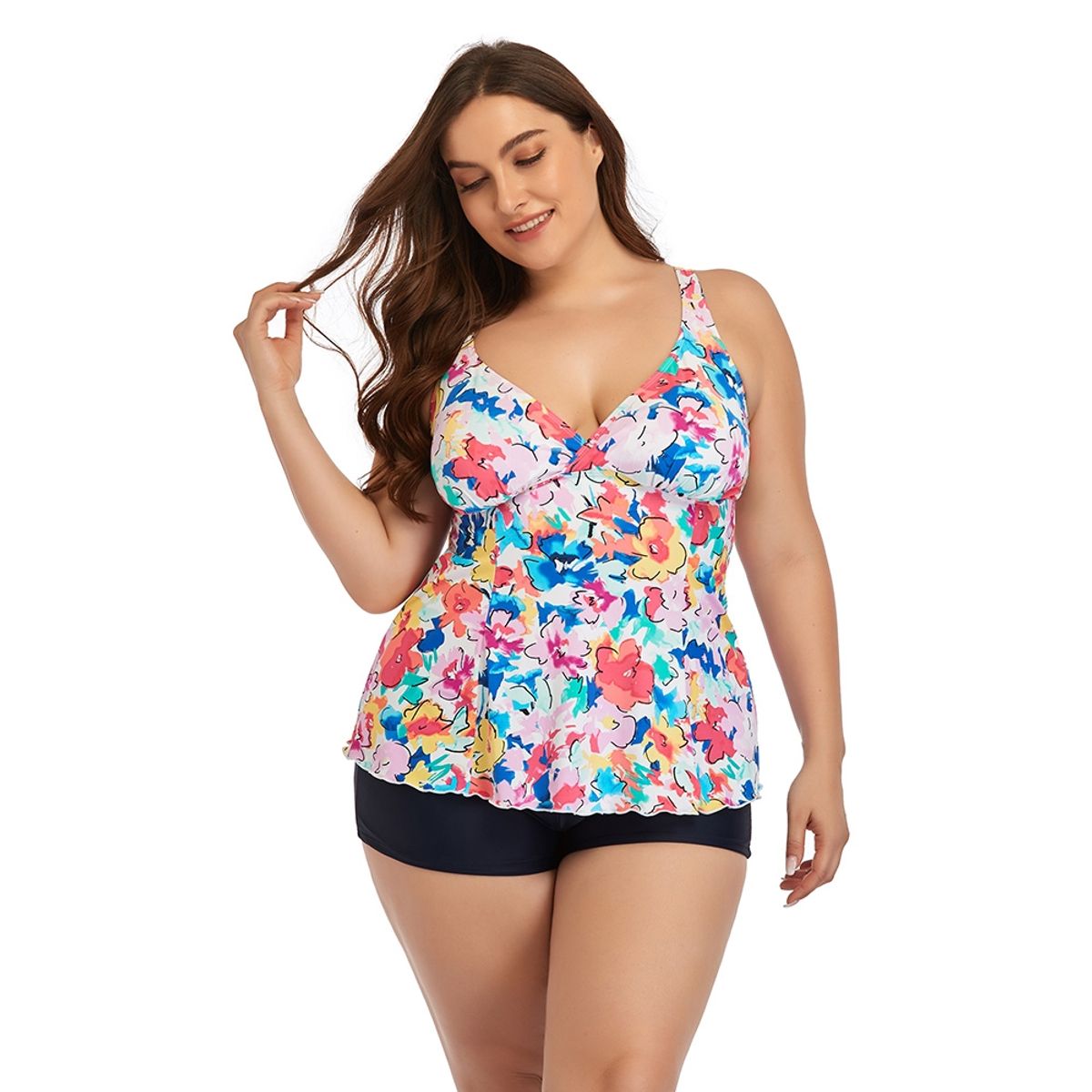 SHANDIAN - Traje de baño Tankini de dos piezas para mujer floreado
