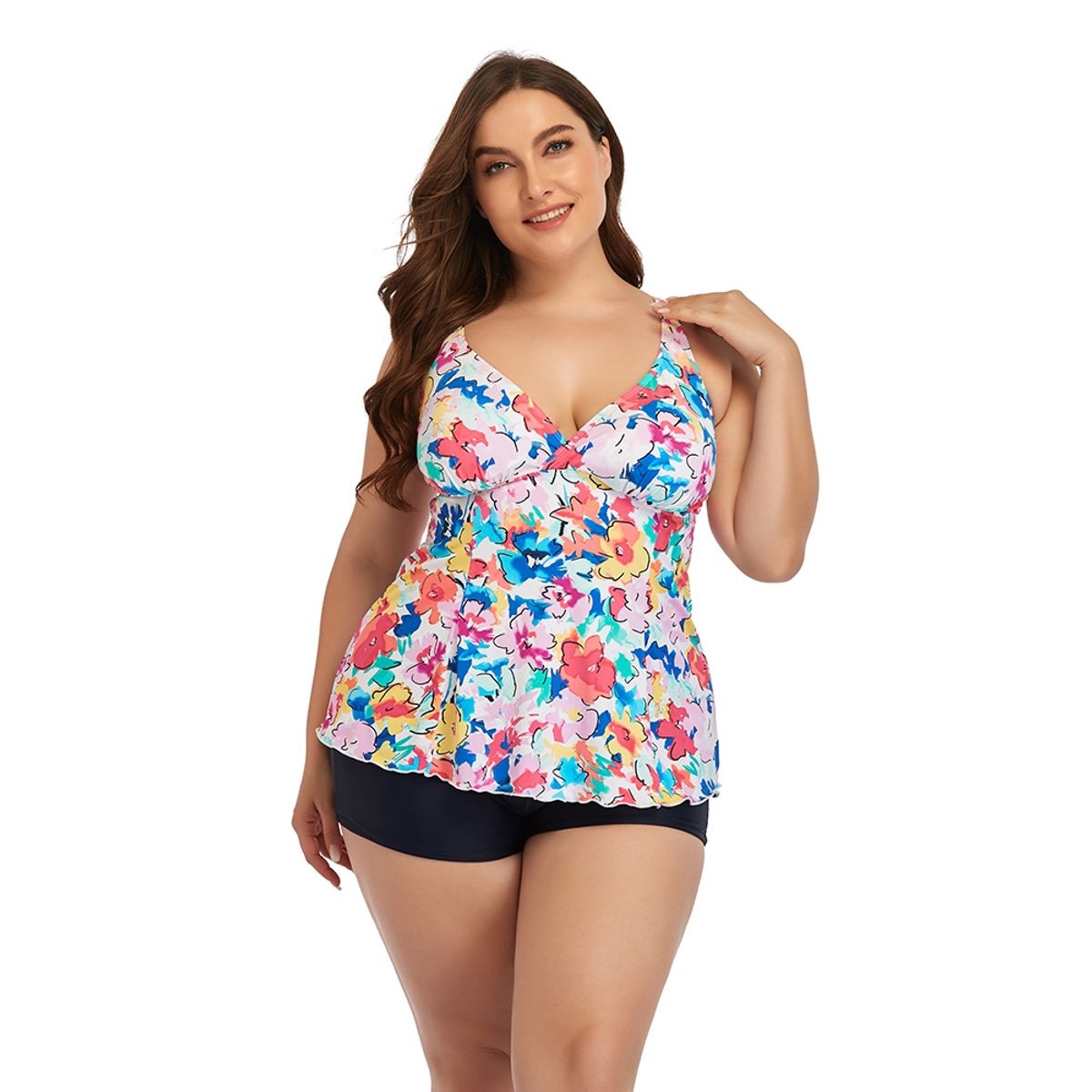 SHANDIAN - Traje de baño Tankini de dos piezas para mujer floreado