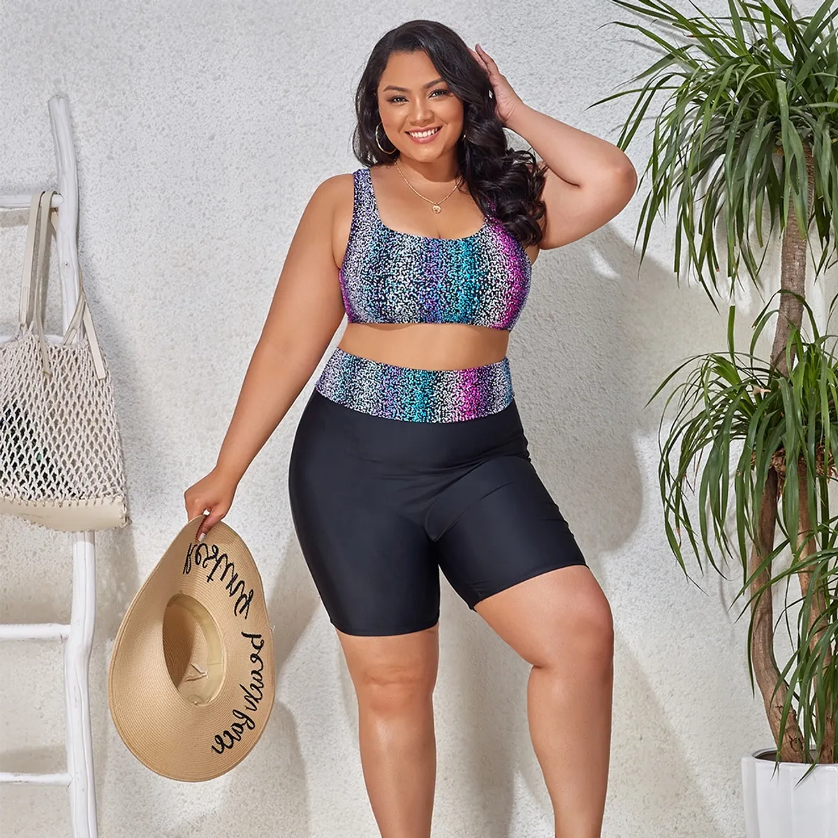 SHANDIAN - Traje de baño Tankini de dos piezas para mujer