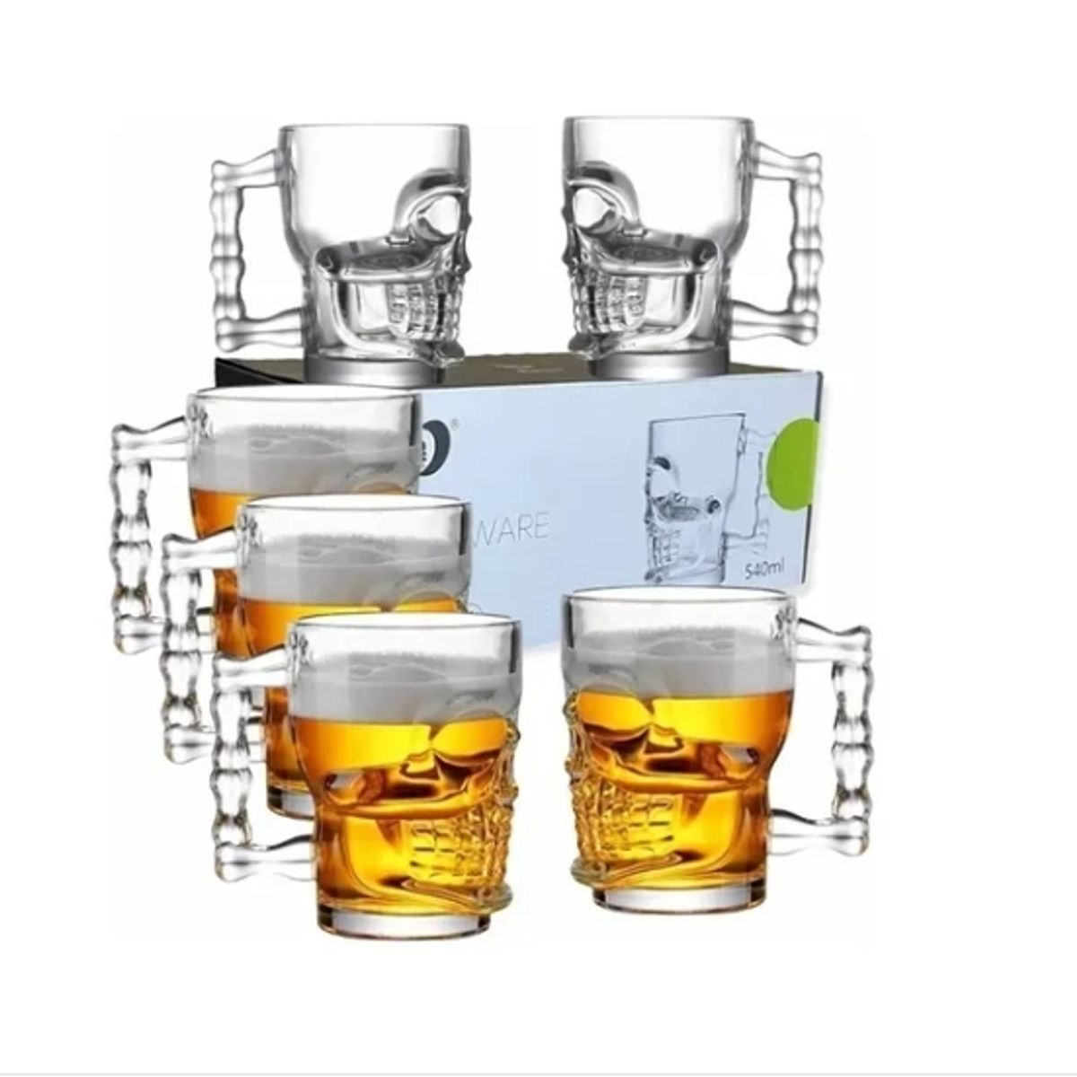 GENERICO - Set 6 Vasos Shoperos Calavera 530 Cc Jarra , Cerveceros