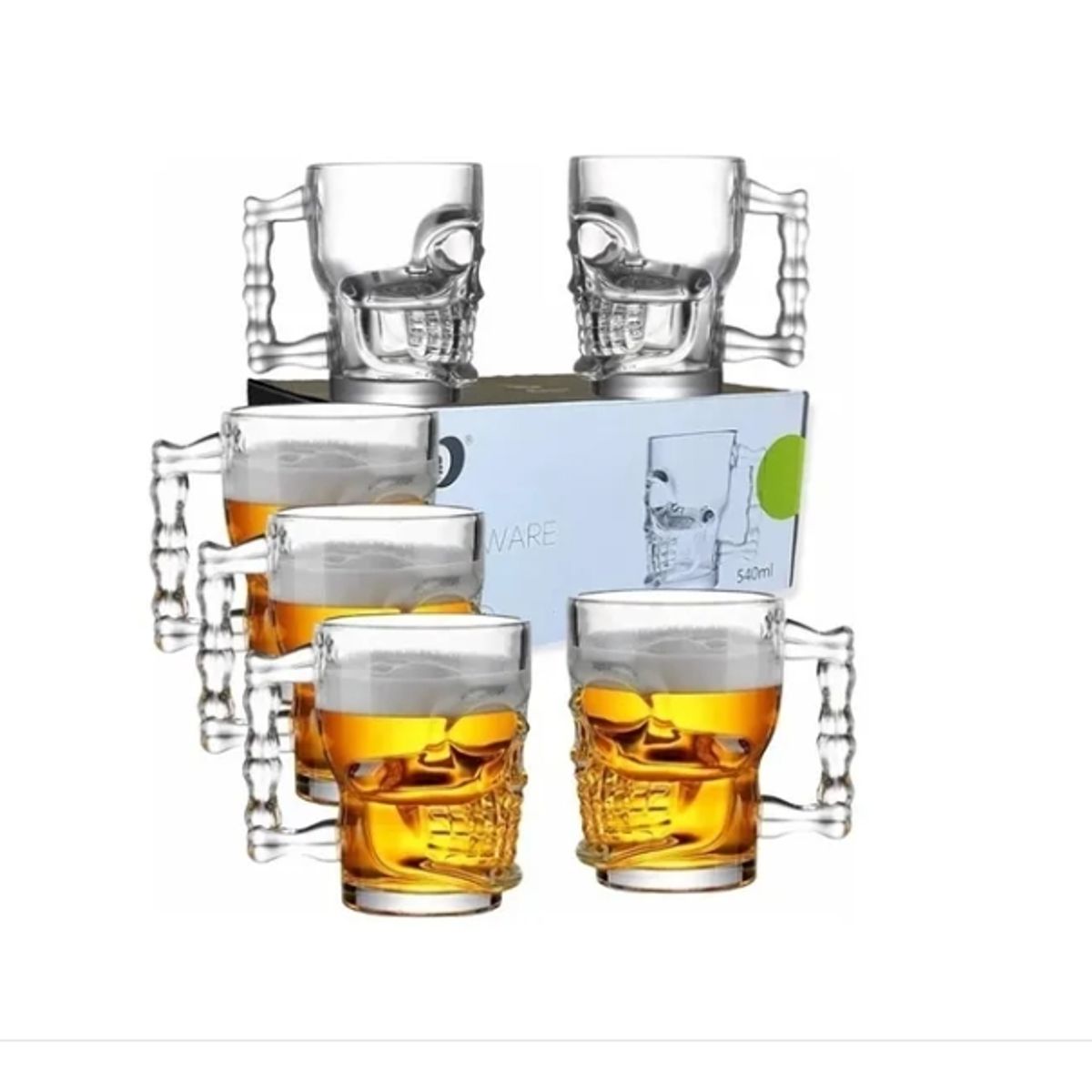 GENERICO - Set 6 Vasos Shoperos Calavera 530 Cc Jarra , Cerveceros
