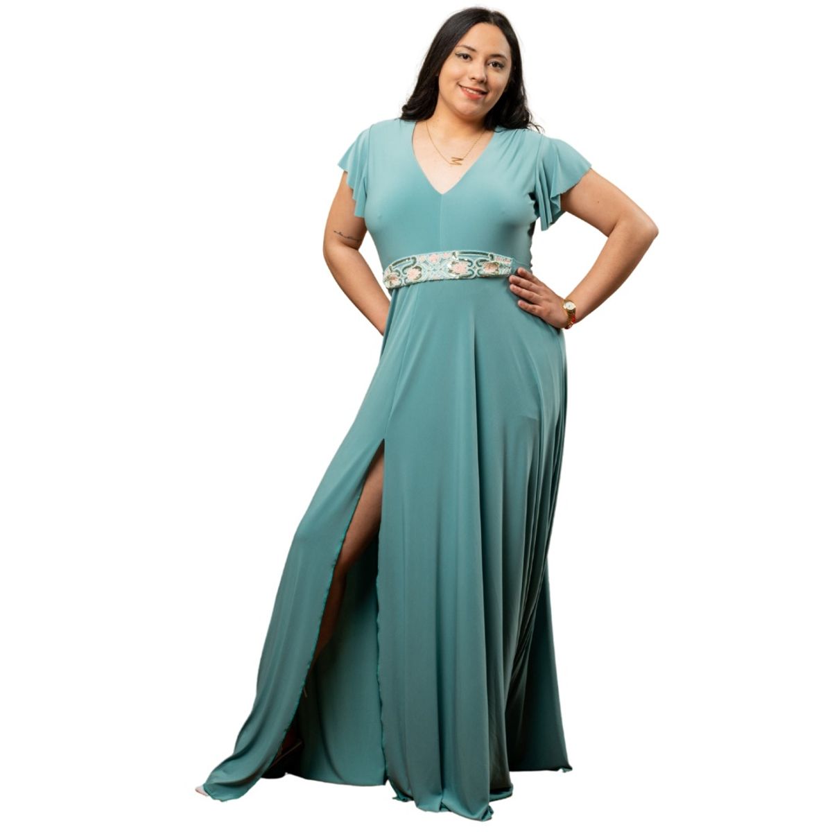 GENERICO - VESTIDO LARGO CUELLO EN V IDEAL PARA FIESTA GALA MATRIMONIO