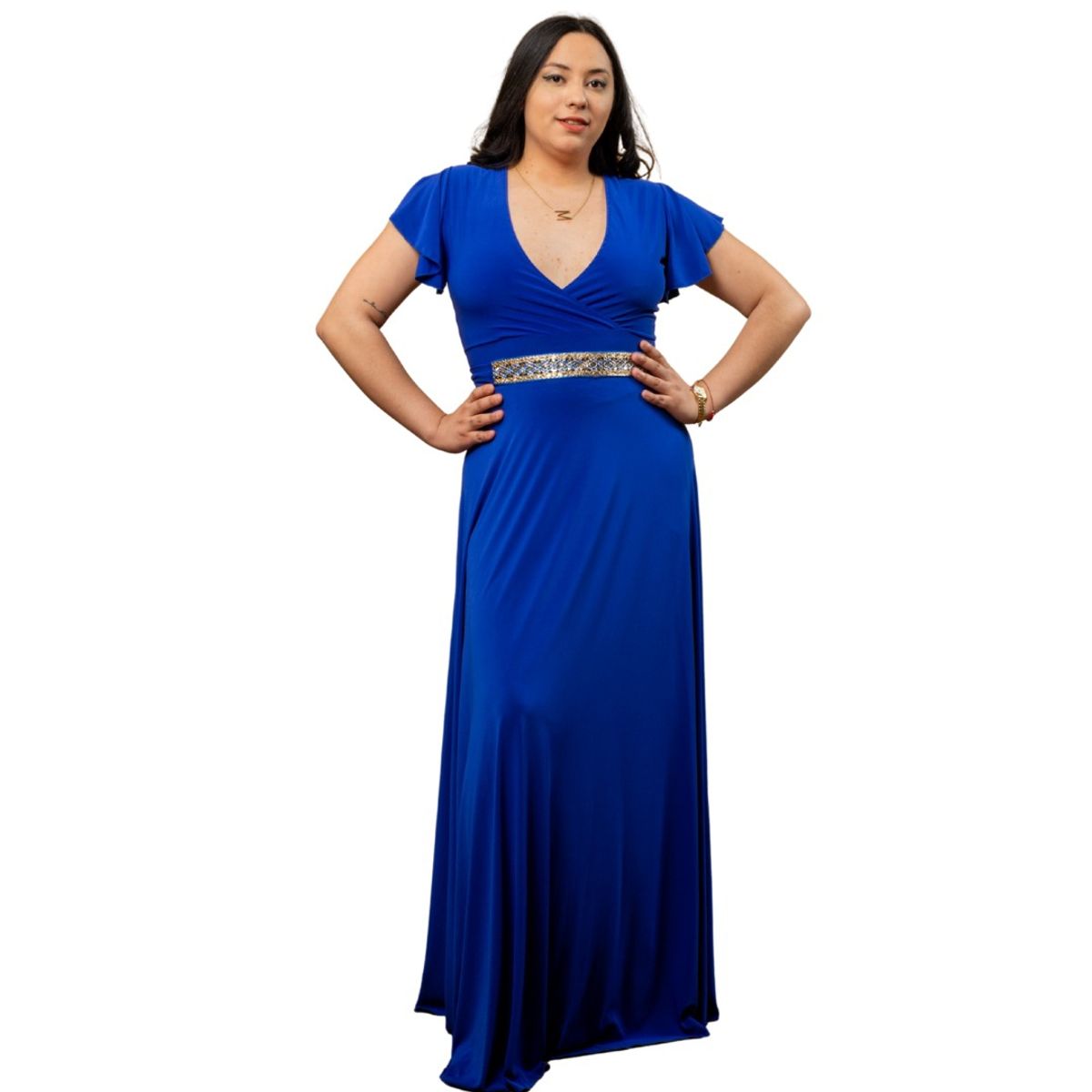 GENERICO - VESTIDO LARGO CUELLO EN V IDEAL PARA FIESTA GALA MATRIMONIO
