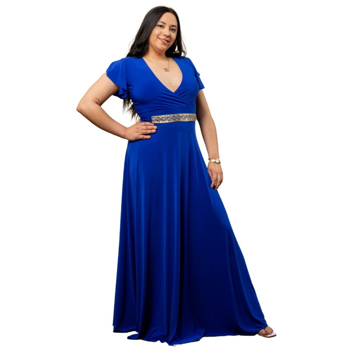GENERICO - VESTIDO LARGO CUELLO EN V IDEAL PARA FIESTA GALA MATRIMONIO