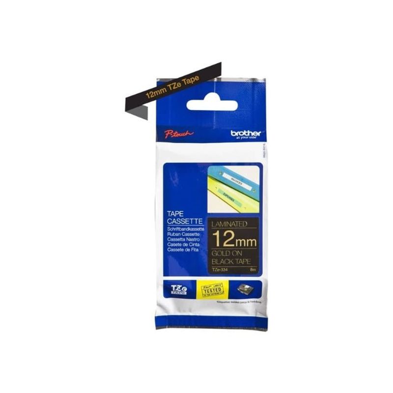 BROTHER - Etiquetas TZE-334 12MM Oro sobre negro