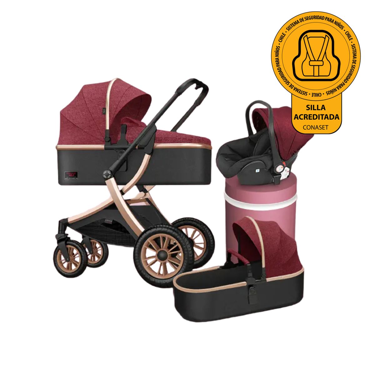 BABYMINE - Coche de Bebé Travel System Simple Life Rojo Dorado