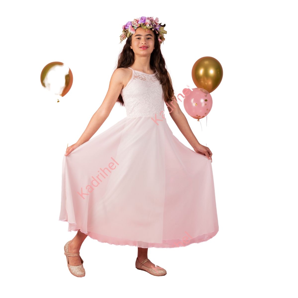 GENERICO - VESTIDO LARGO FALDA DE GASA DE NIÑA IDEAL PARA PRIMERA COMUNION BODA