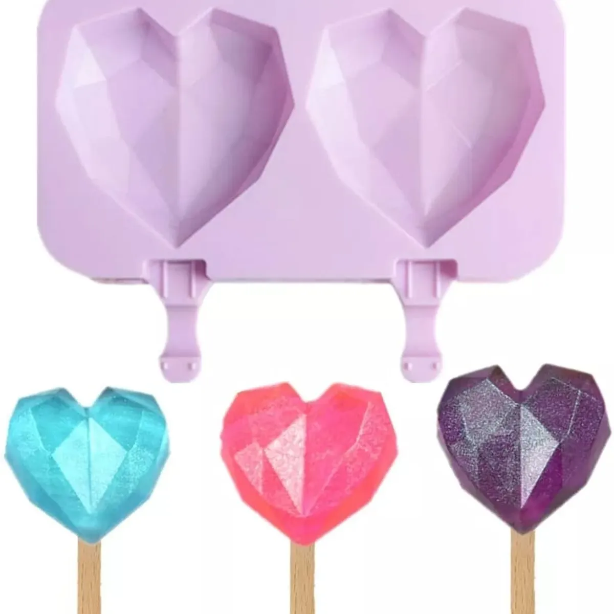 GENERICO - Pack x2 Molde Silicona 2 Helados Diseño Corazon + Paletas