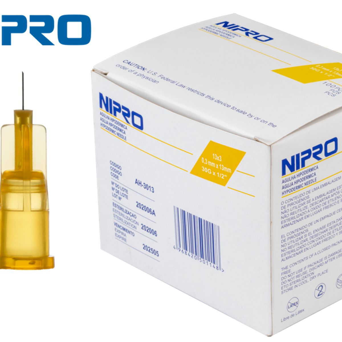 NIPRO - Aguja Hipodérmica 30G* 13MM NIPRO * 100 Unidades