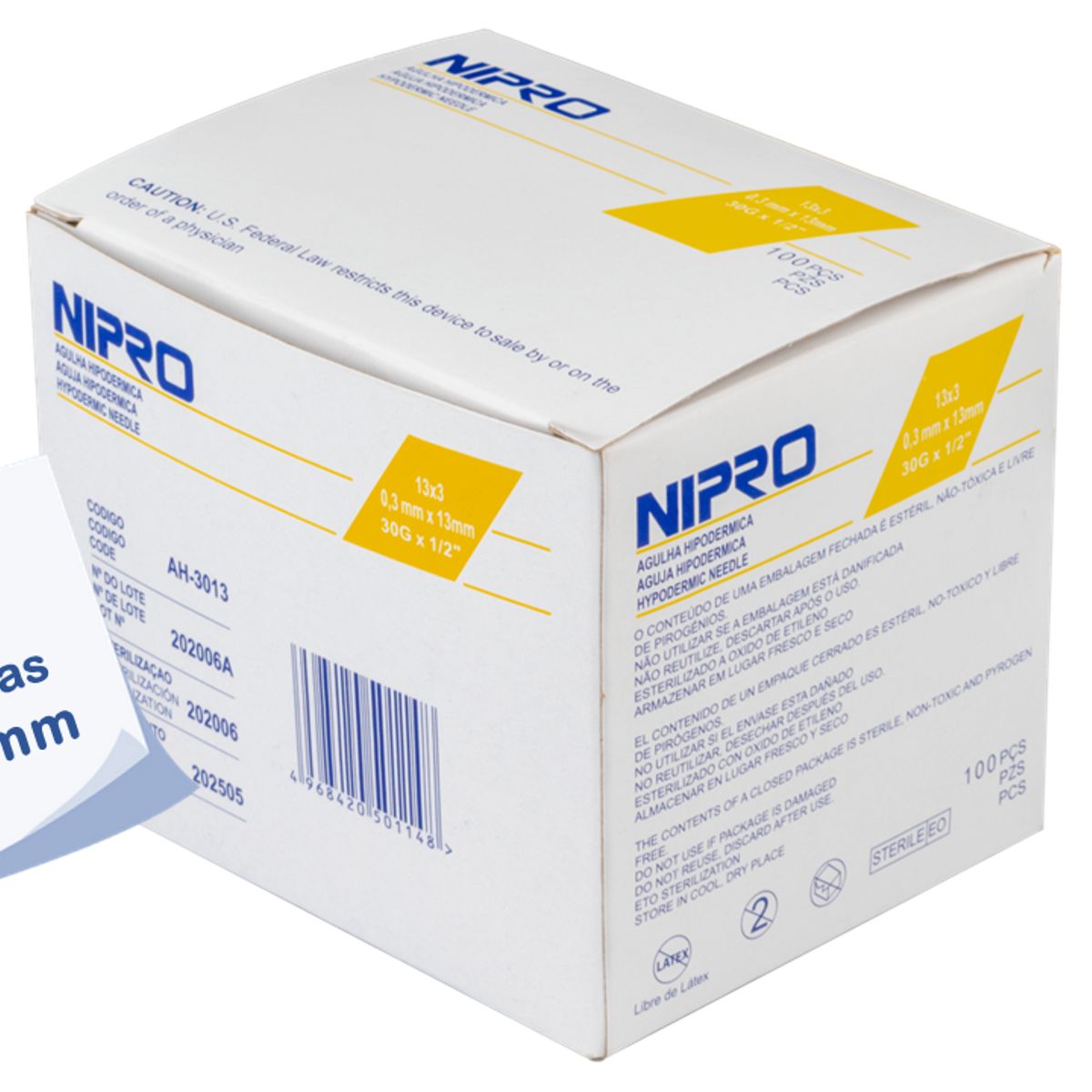 NIPRO - Aguja Hipodérmica 30G* 13MM NIPRO * 100 Unidades