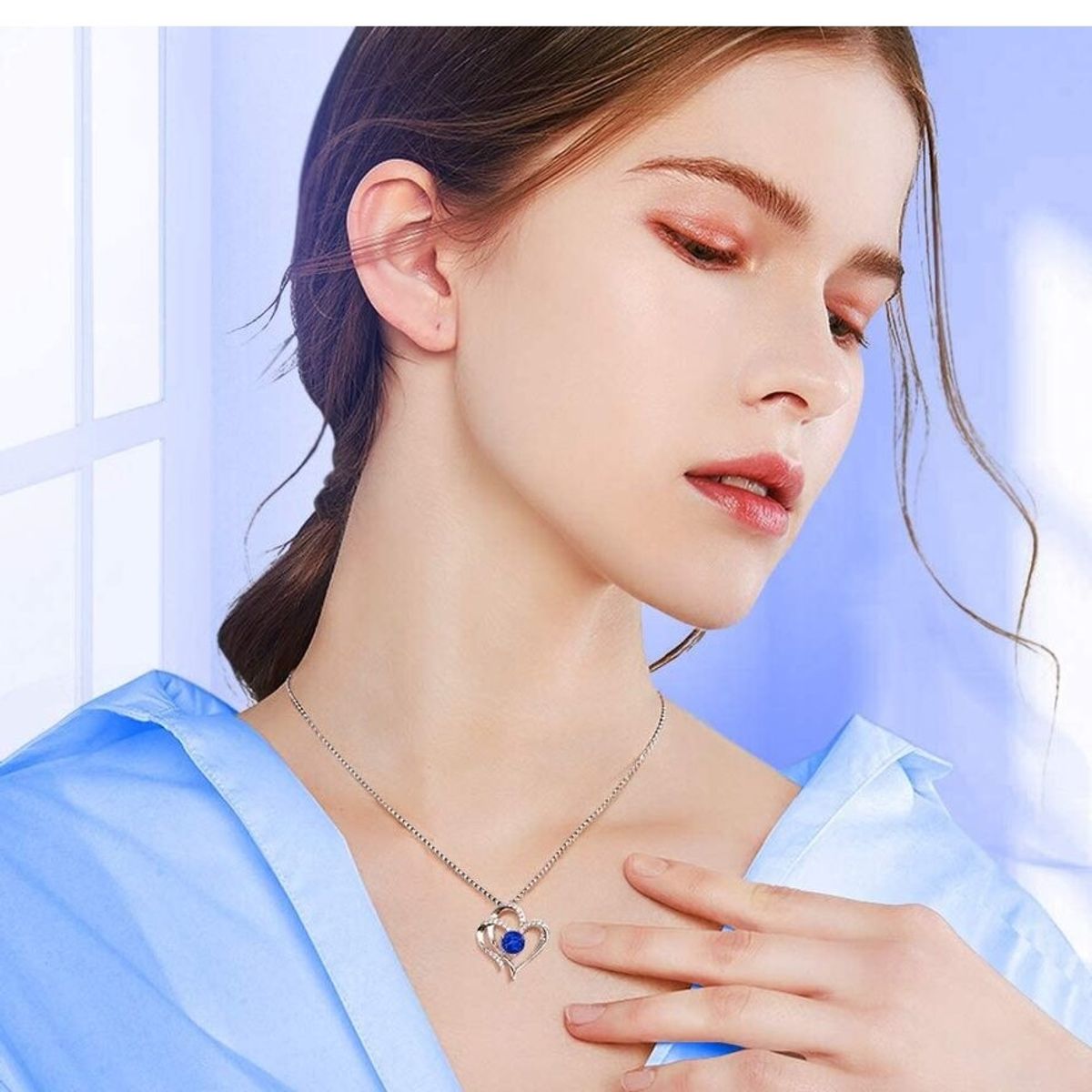 GENERICO - Collar plata 925 corazon zafiro mujer regalo joya