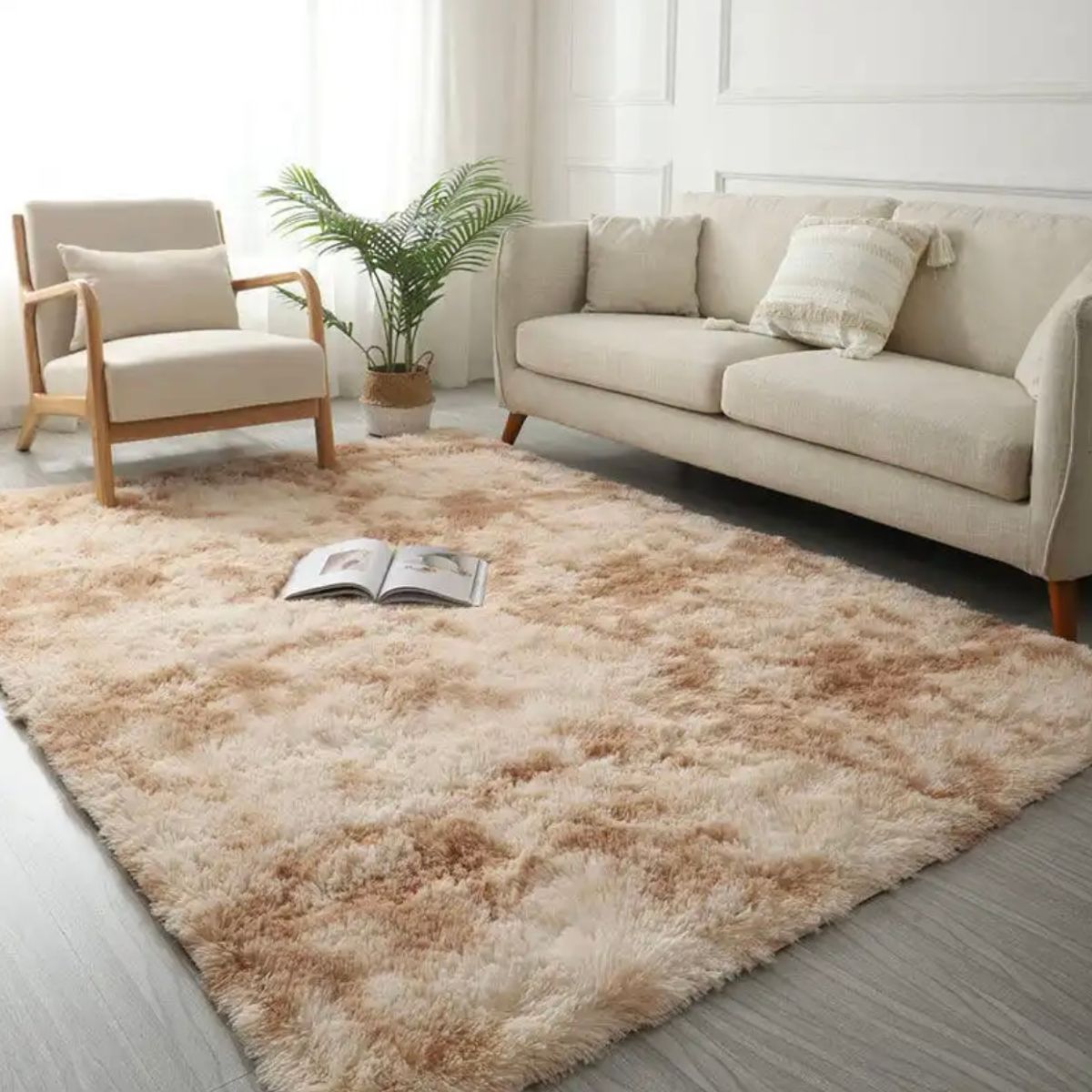 GENERICO - Alfombra peludas tipo Shaggy 200cm x 300cm BEIGE JASPEADO