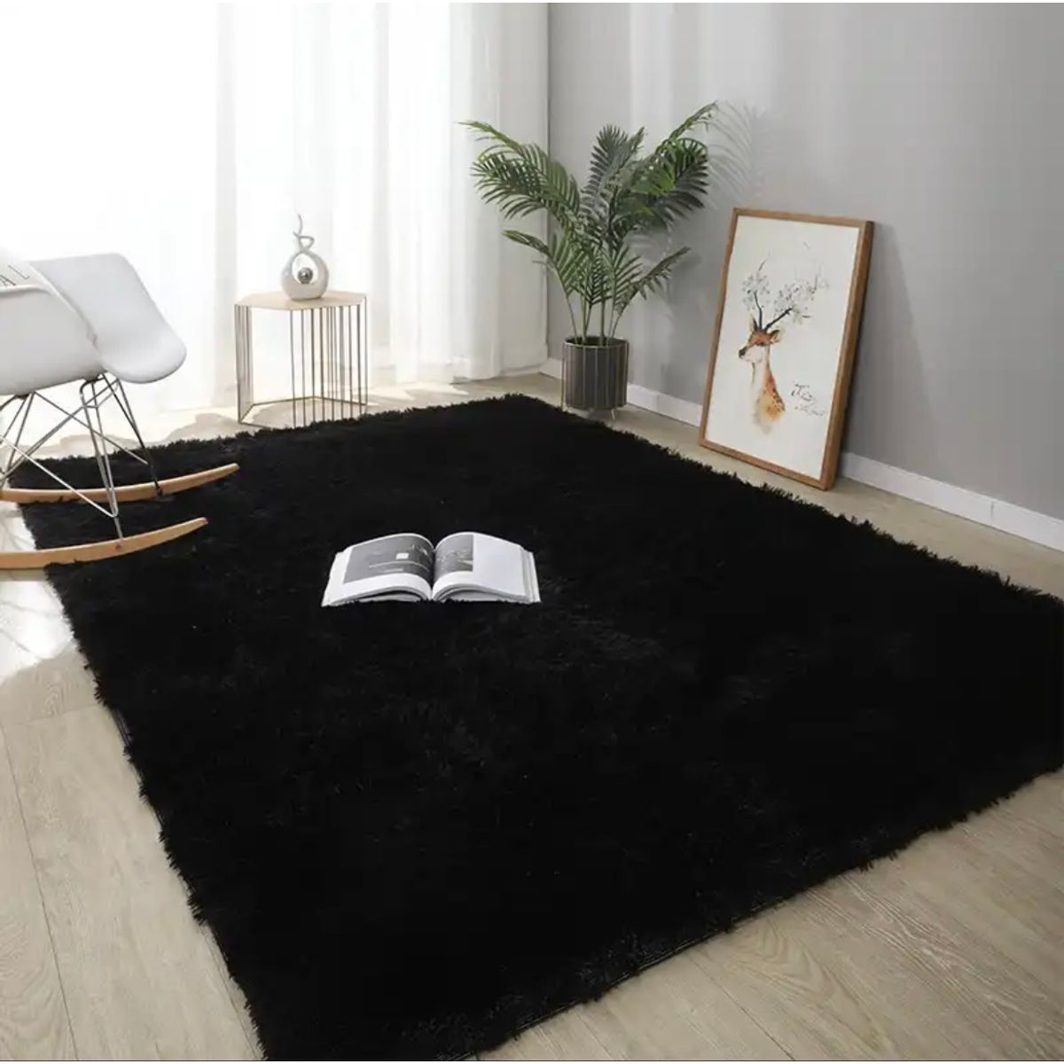 GENERICO - Alfombra Peludas 150X200Cm Negro