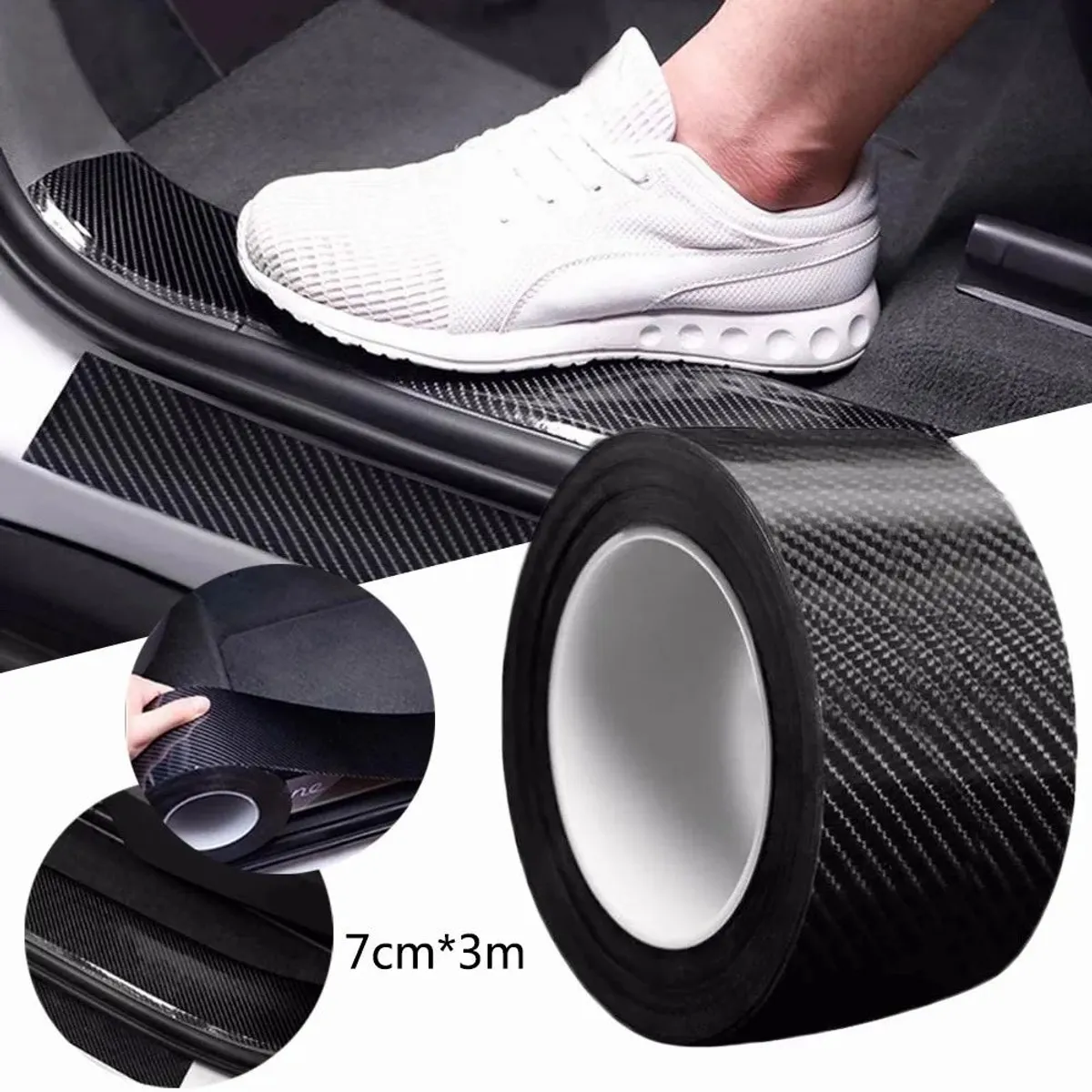 KUANGYE - Cinta Fibra De Carbono Parachoques Pisadera Adhesiva 7cm3m