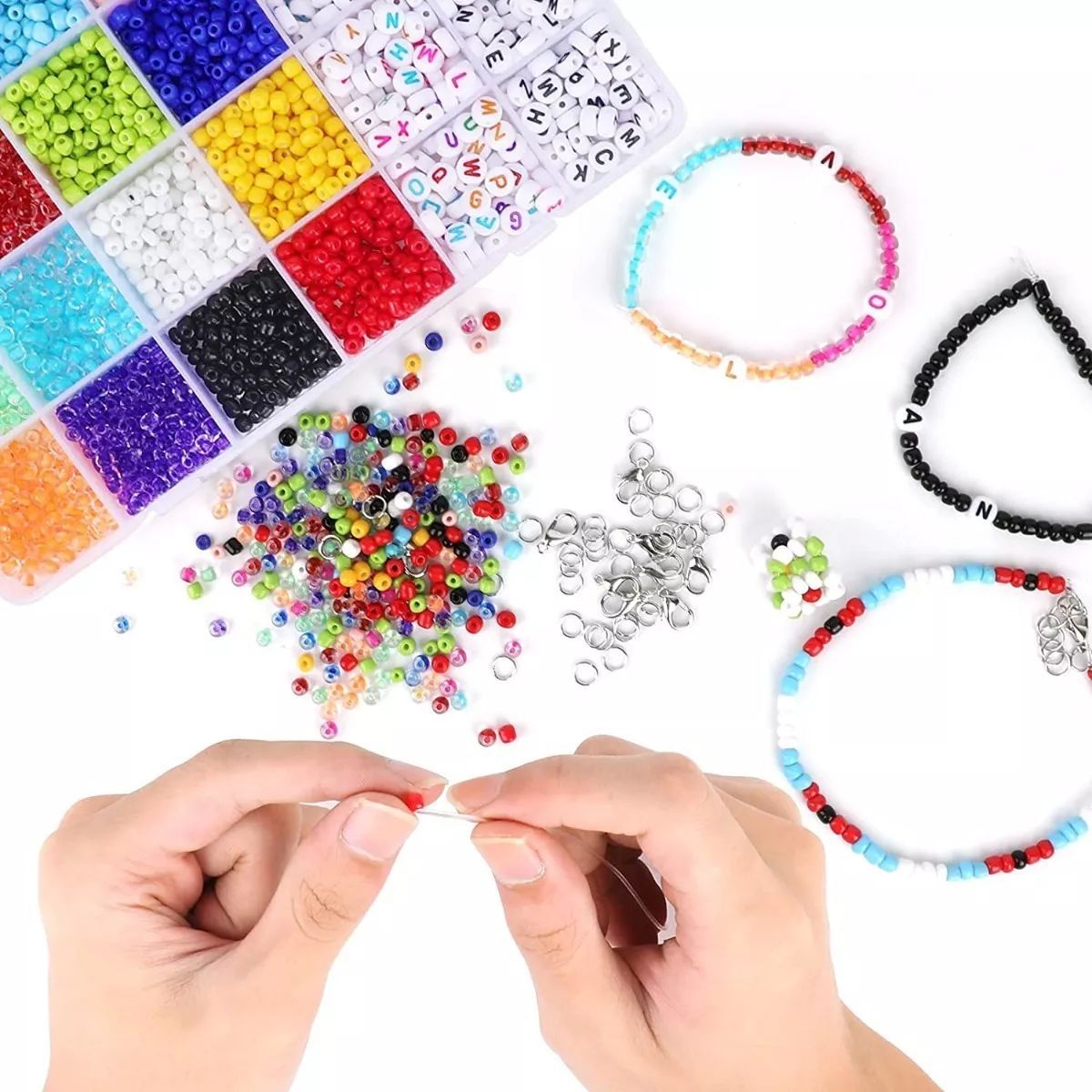 KUANGYE - Set Manualidades Mostacillas 20 Colores + Accesorios